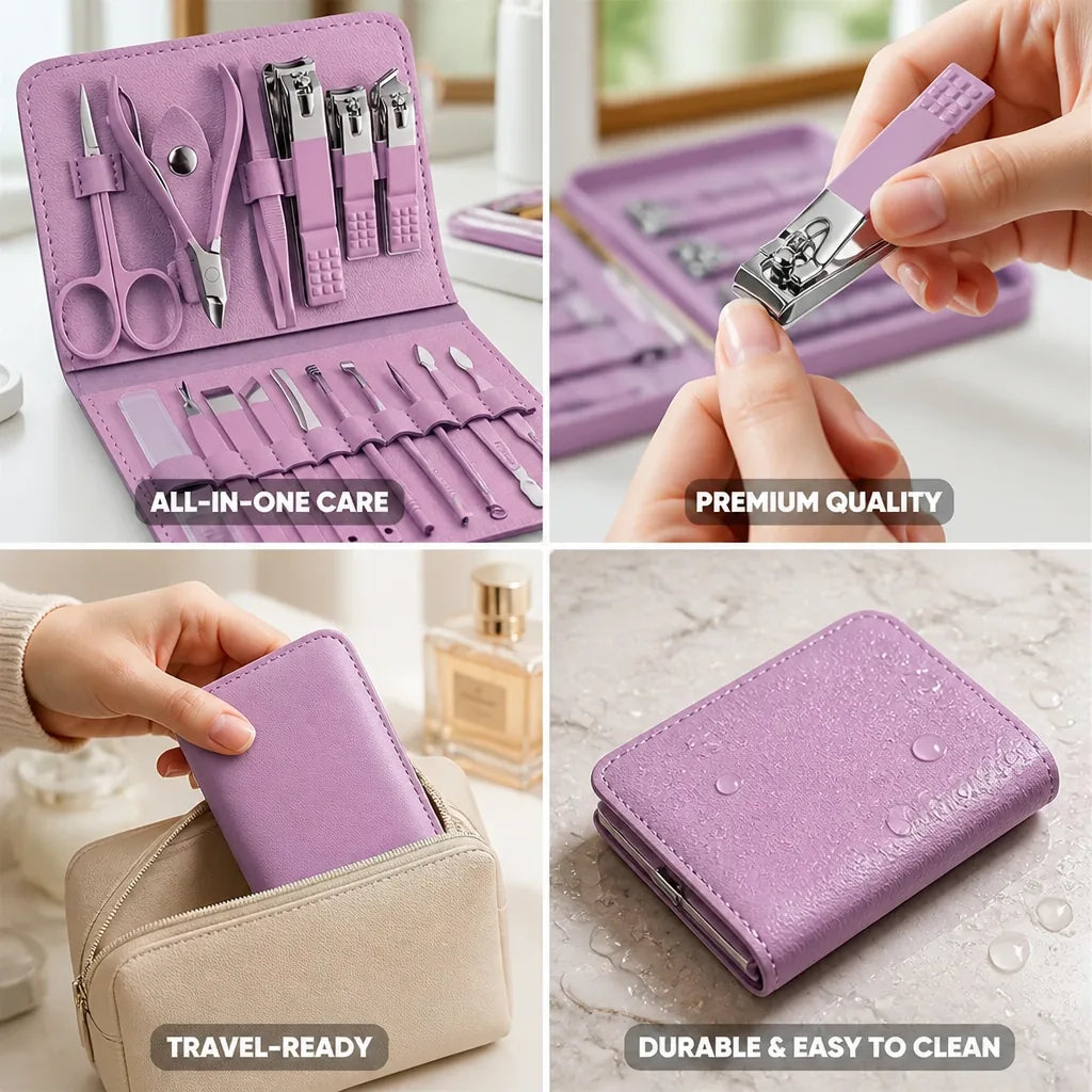 Manicure Kit 16 Piece Stainless Steel Compact Case