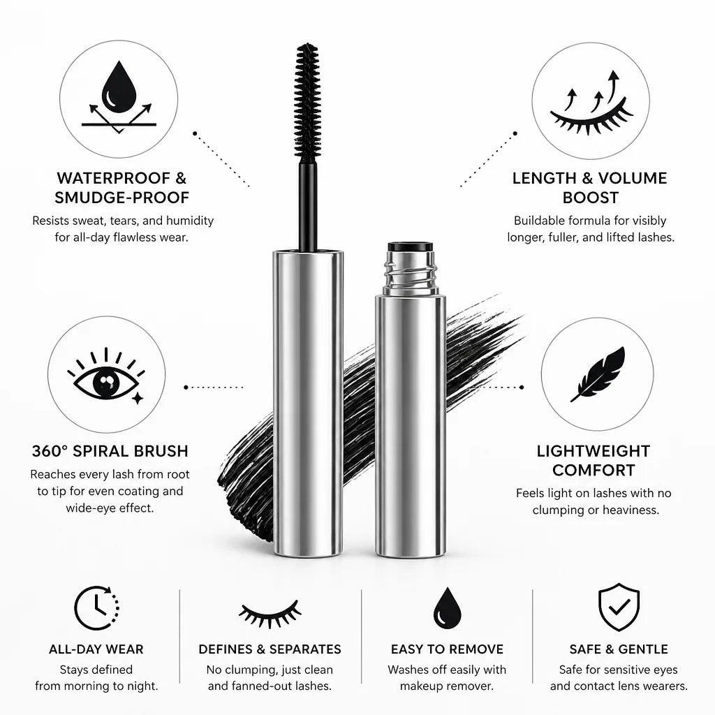Mascara Waterproof Curling & Lengthening 360 Spiral Brush