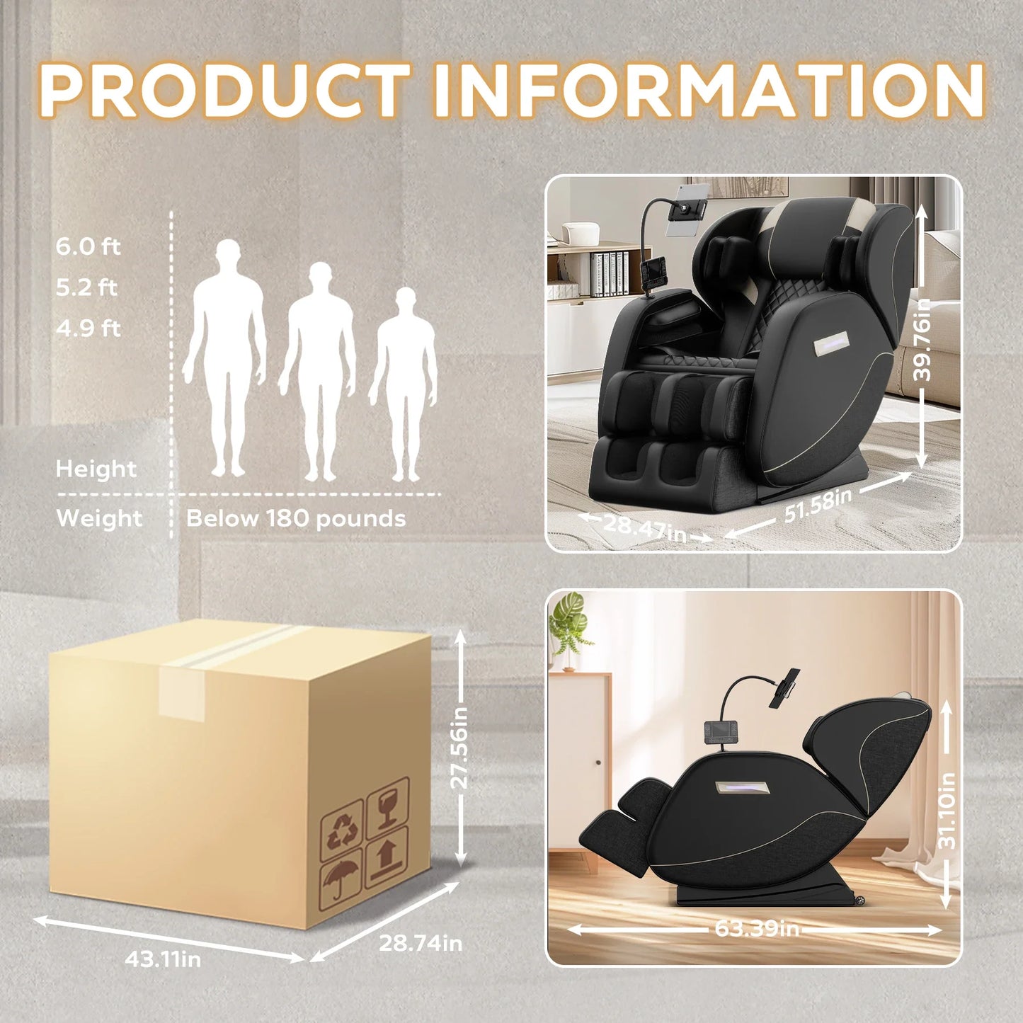 Massage Chair Zero Gravity 24 Airbag Compression Foot Rollers