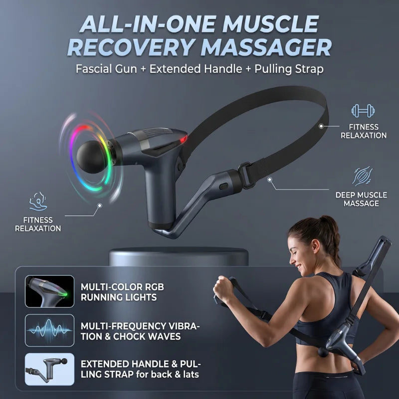 Massage Gun Long-Handle Deep-Tissue 12 Speeds USB-C