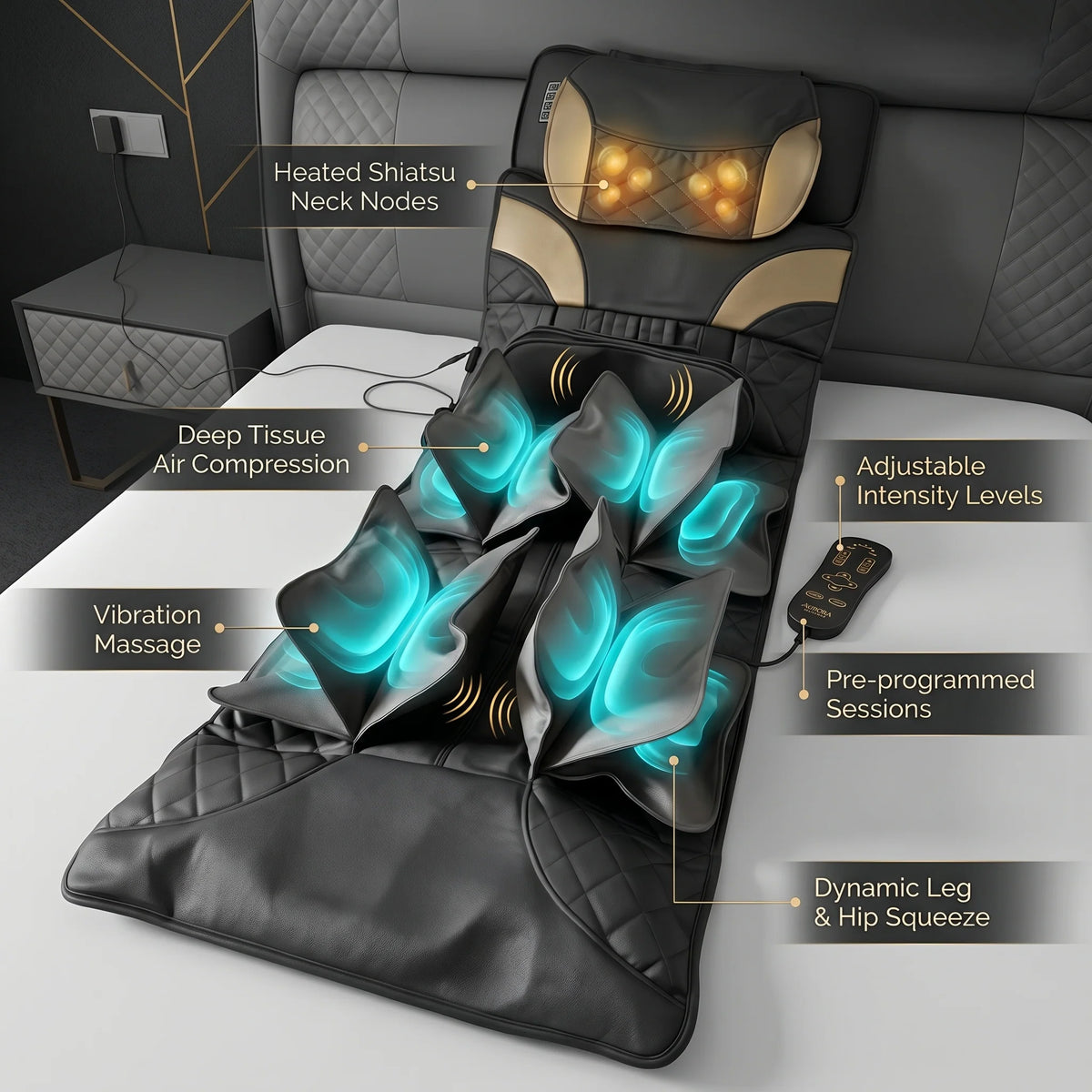 Massage Mat Air Compression Heat Lumbar Support