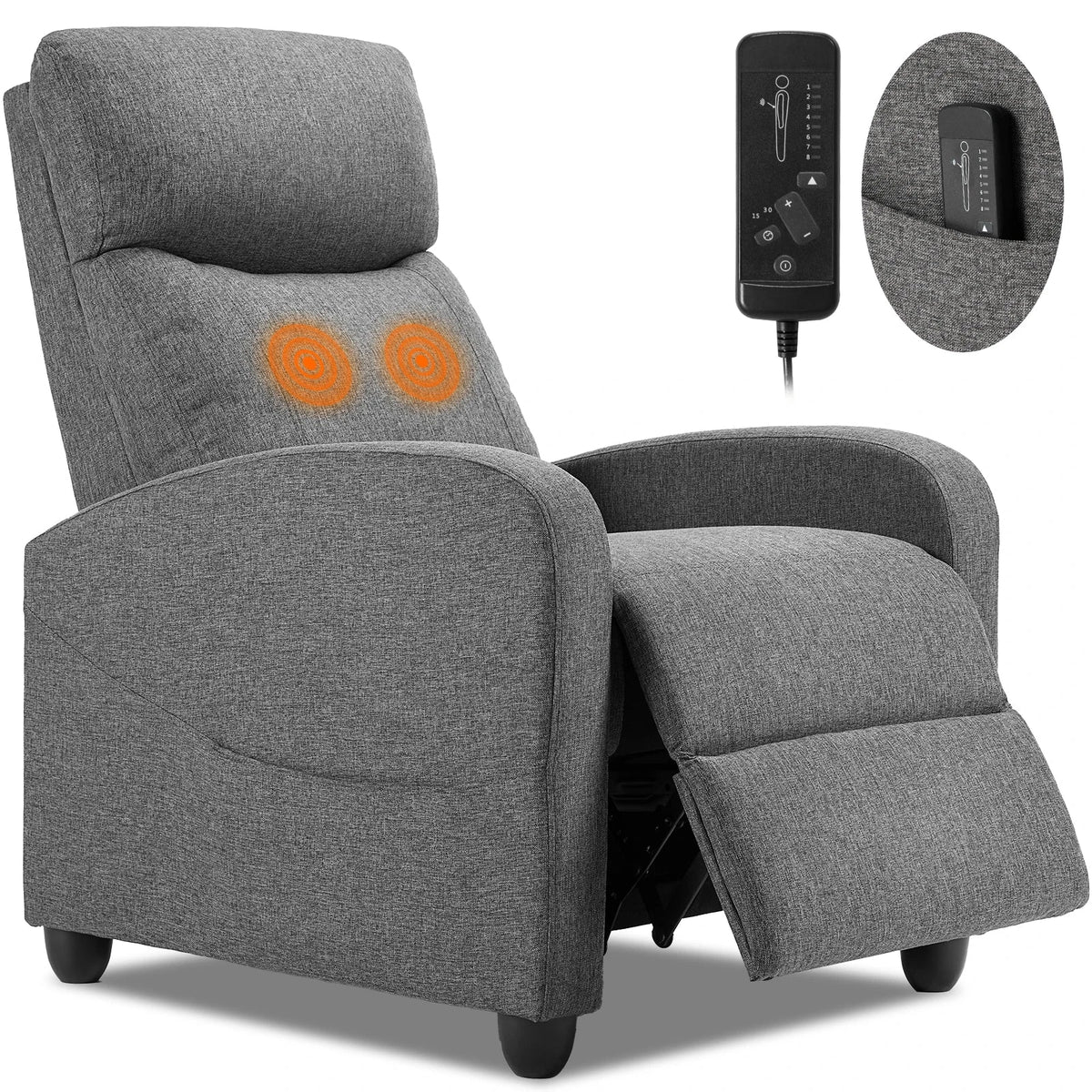 Massage Recliner Lumbar Massage Adjustable Recline & Pop-Up Footrest