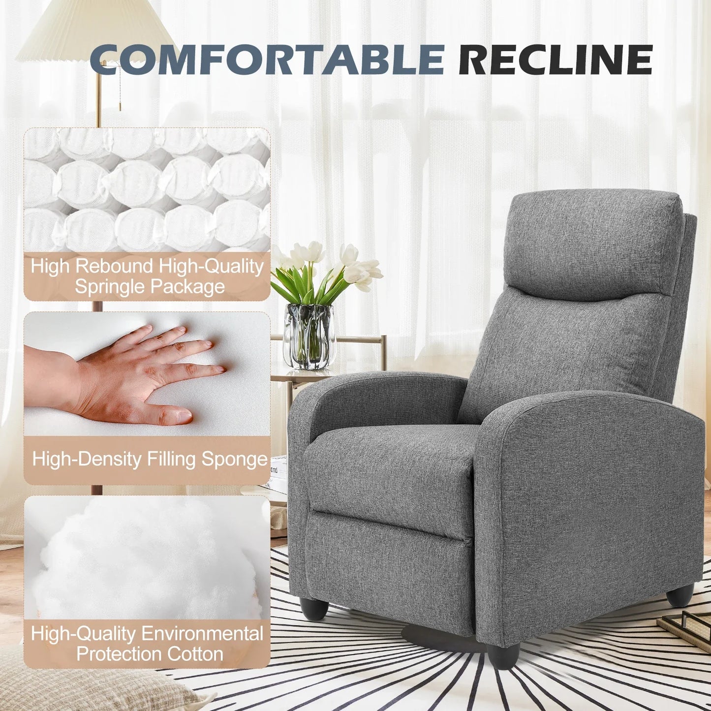Massage Recliner Lumbar Massage Adjustable Recline & Pop-Up Footrest