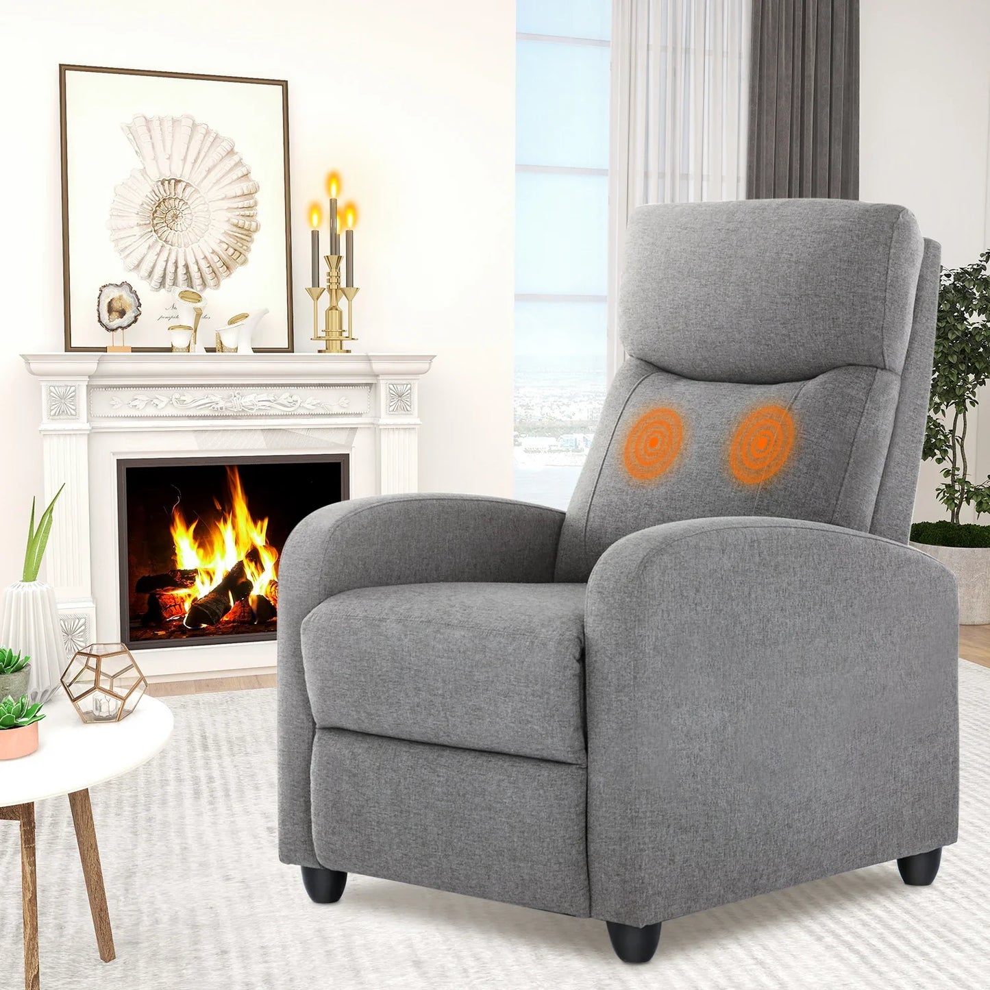 Massage Recliner Lumbar Massage Adjustable Recline & Pop-Up Footrest