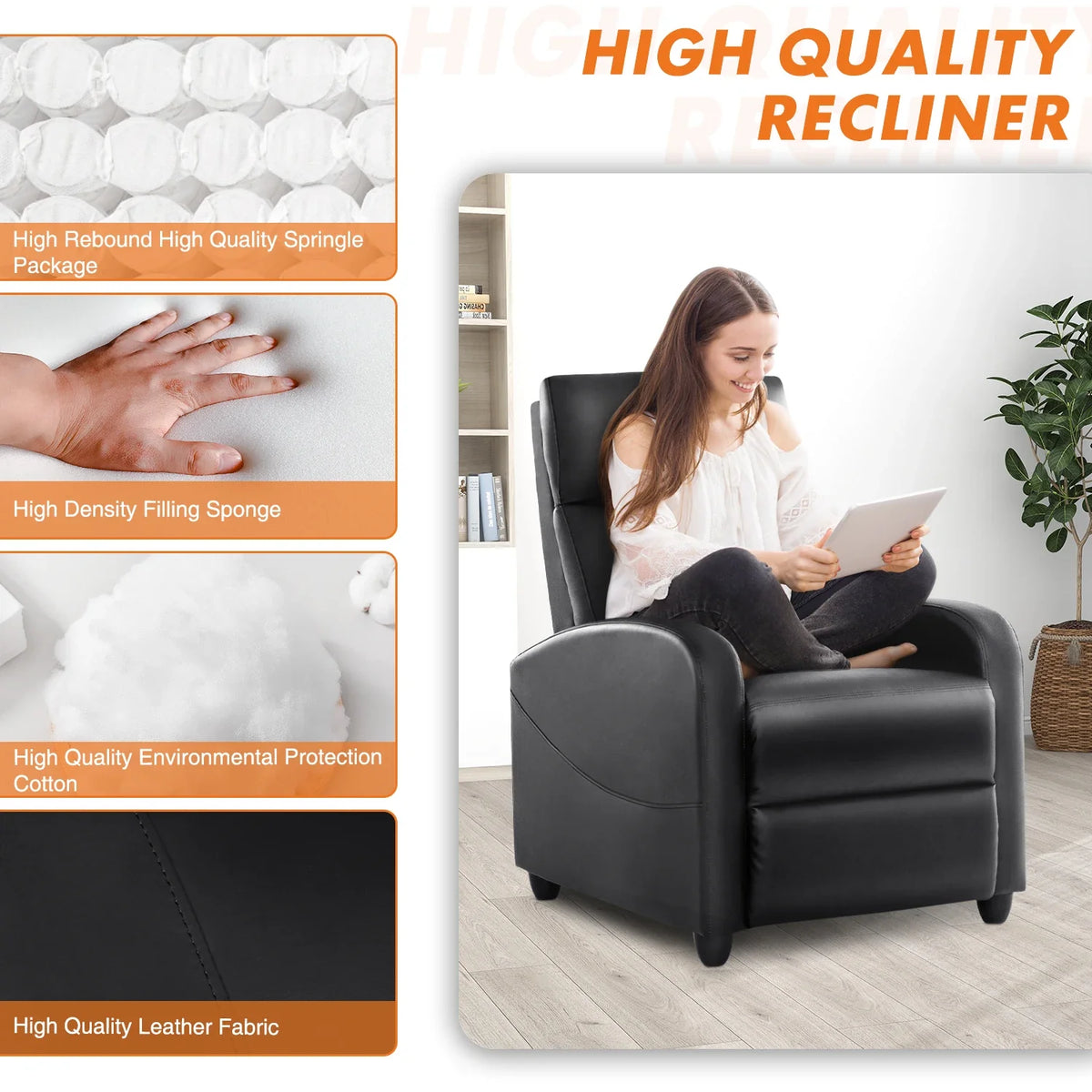 Massage Recliner Lumbar Massage Adjustable Recline & Pop-Up Footrest