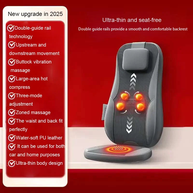 Massage Seat Cushion Dual-Rail Spine-Tracking Heat & Vibration