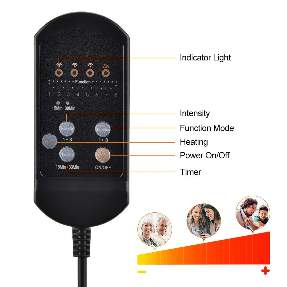 Massage Seat Cushion Heat & Vibration Wired Remote