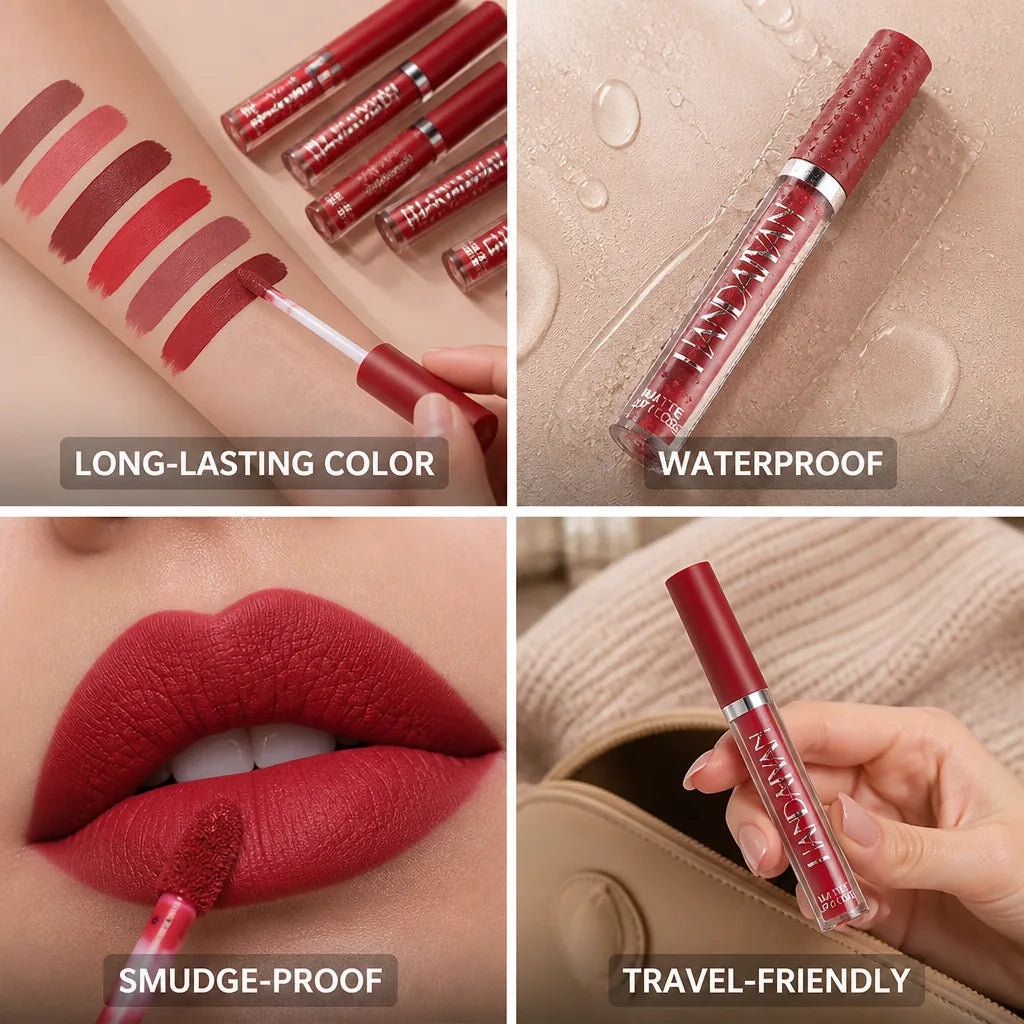 Matte Liquid Lipstick Set of 6 Long-Lasting & Hydrating