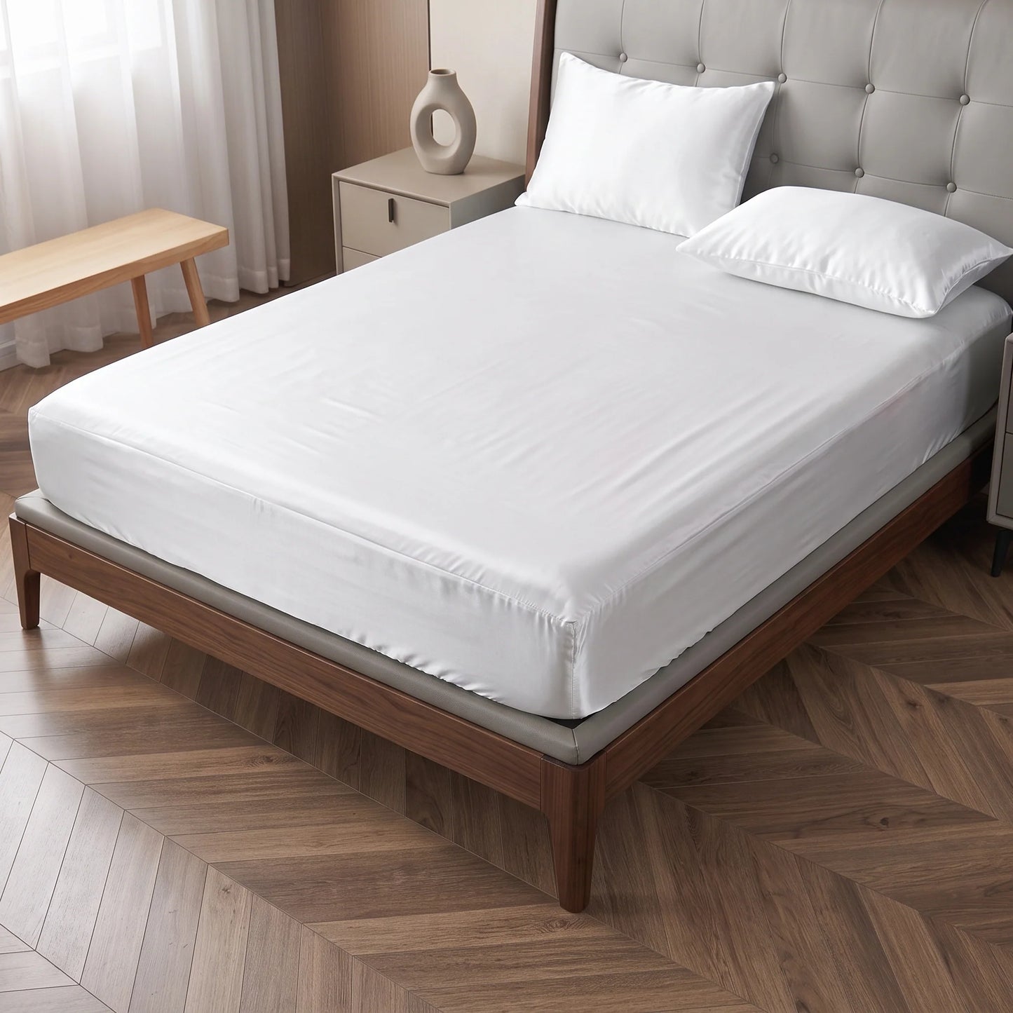Mattress Encasement Allergen-Proof Six-Sided Satin Zipper Deep Pocket Fit