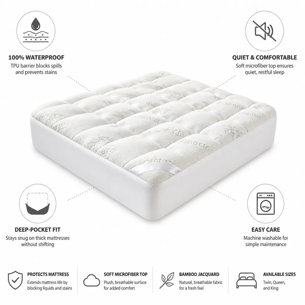 Mattress Protector Waterproof Microfiber Top Deep-Pocket Fit