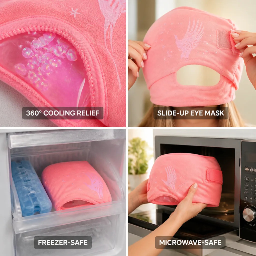 Migraine Relief Cap 360° Cooling Gel Slide-Up Eye Mask