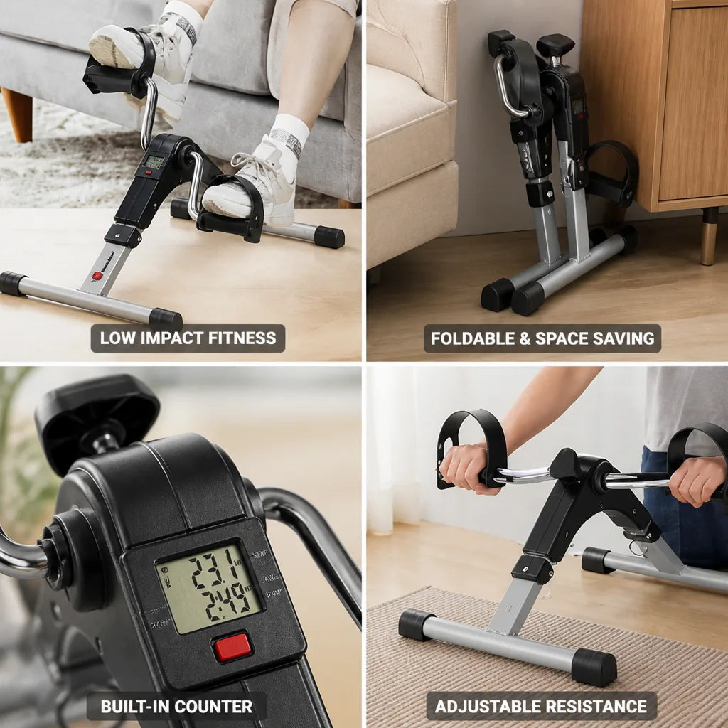 Mini Exercise Bike Foldable Compact Adjustable Resistance Built In Counter