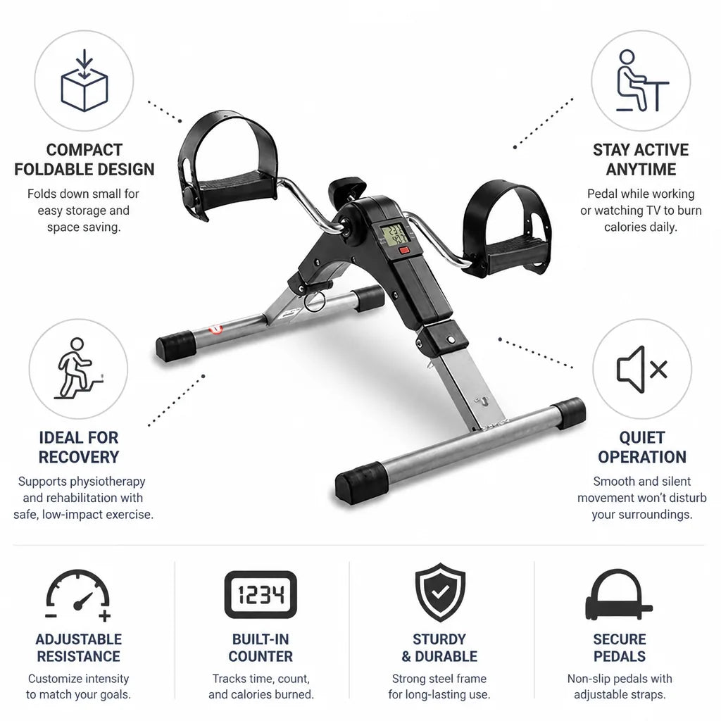 Mini Exercise Bike Foldable Compact Adjustable Resistance Built In Counter