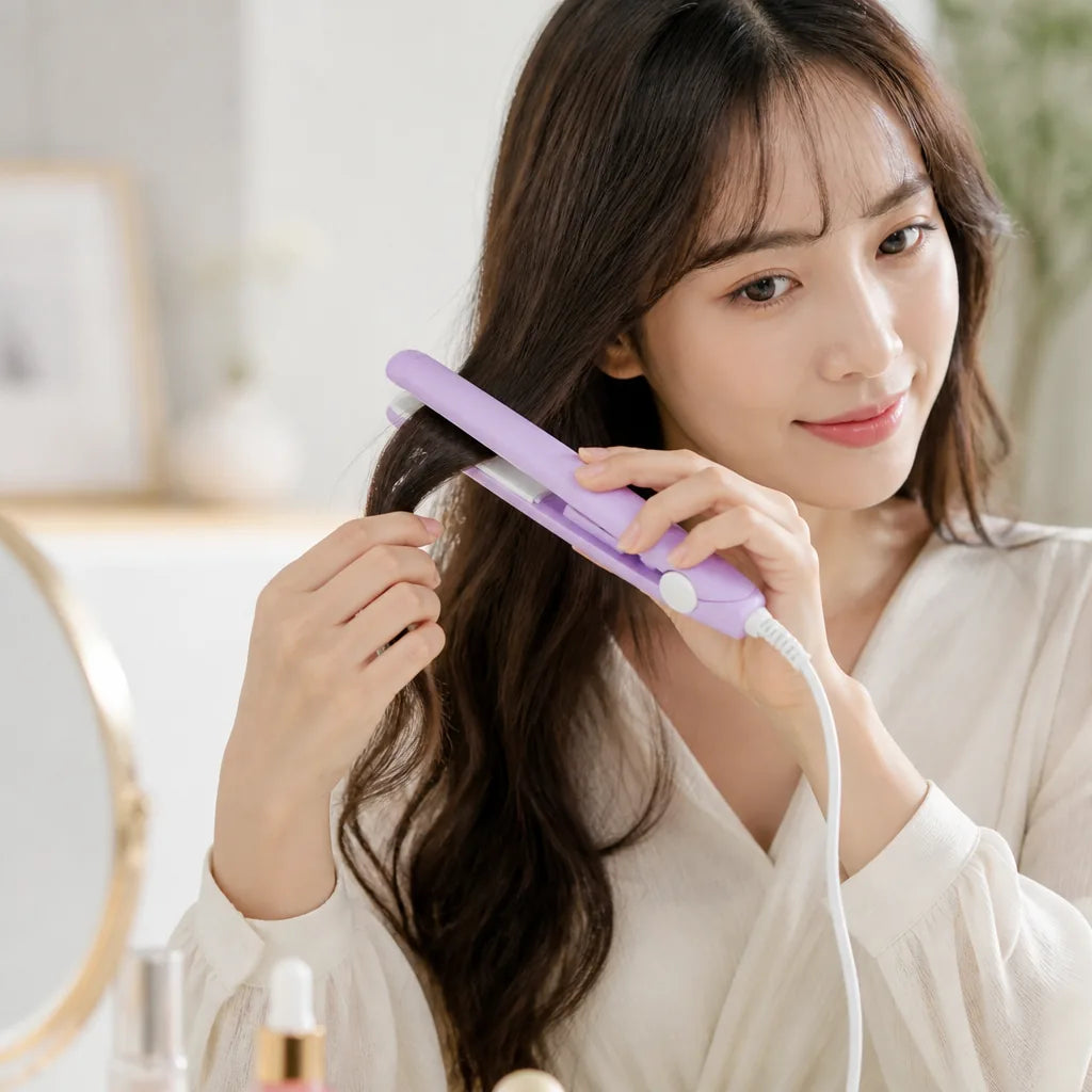 Mini Hair Curler & Straightener Tourmaline Ceramic Travel Size