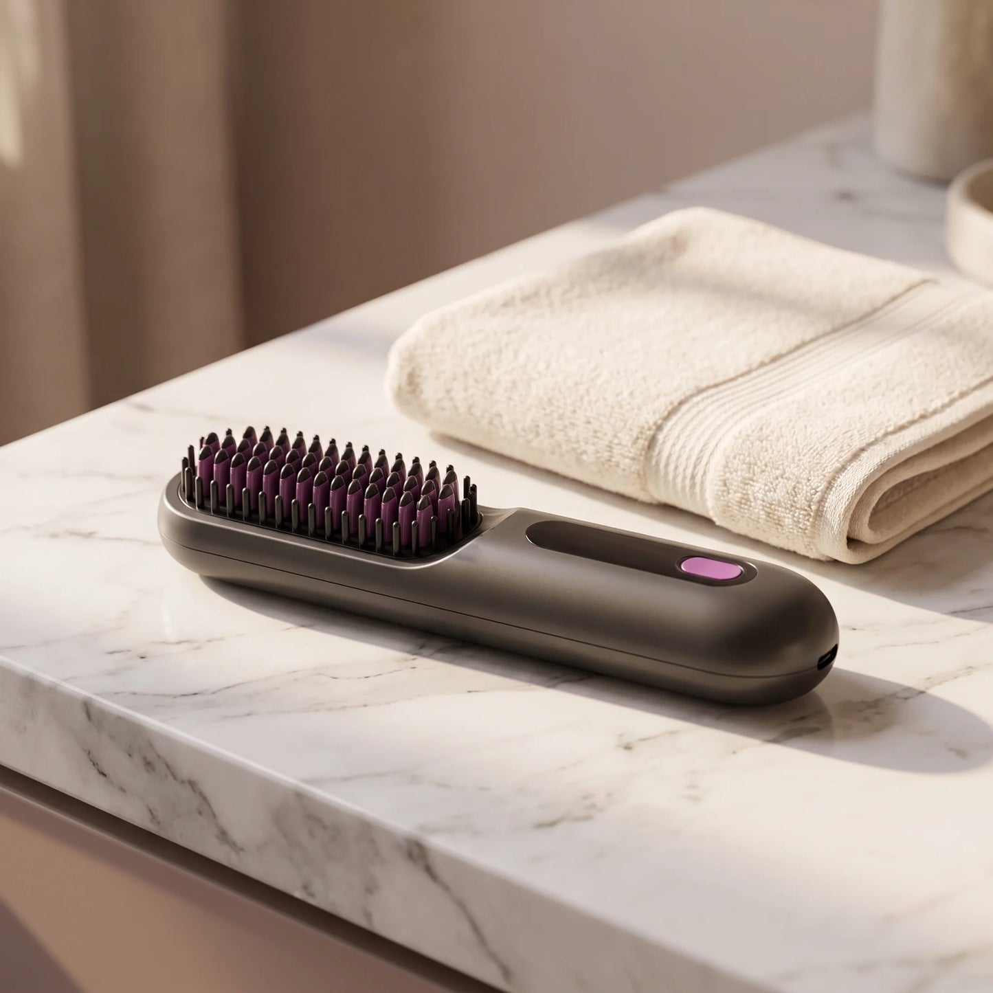 Mini Hair Straightening Brush Ceramic Bristles Anti-Scald Tips