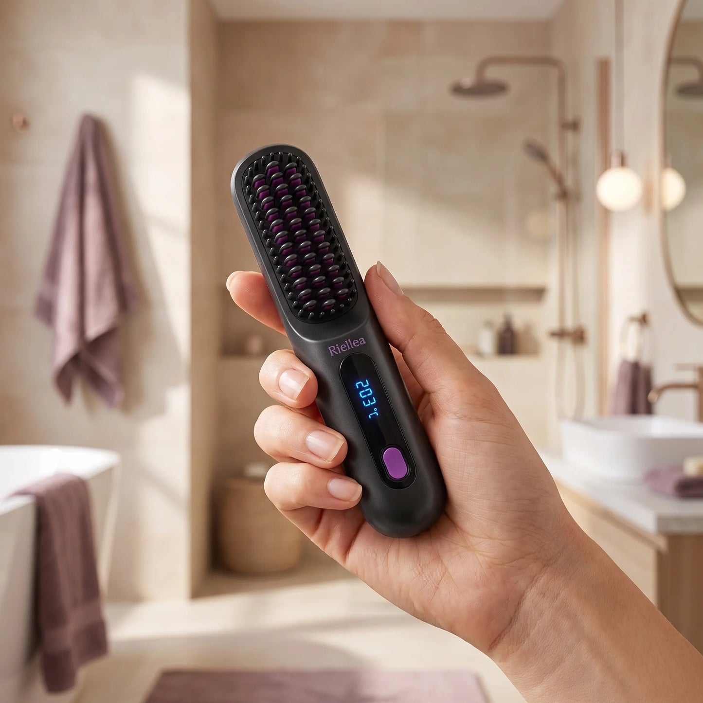 Mini Hair Straightening Brush Ceramic Bristles Anti-Scald Tips