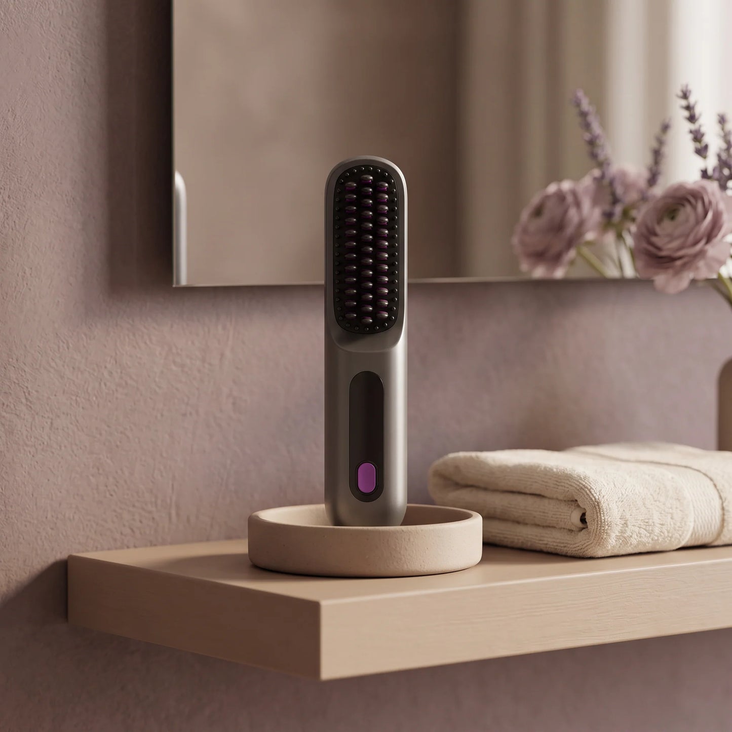 Mini Hair Straightening Brush Ceramic Bristles Anti-Scald Tips