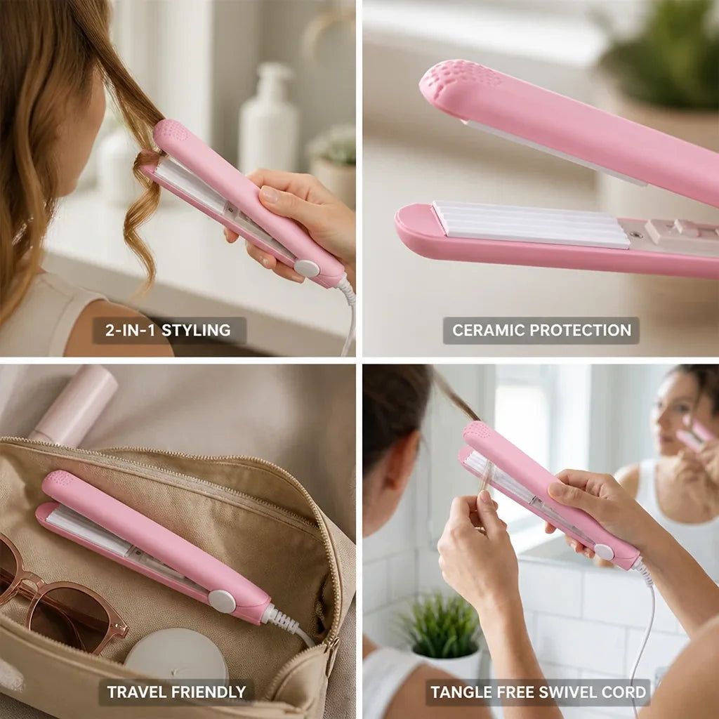 Mini Hair Styler 2-In-1 Straightener & Curler Tourmaline Ceramic