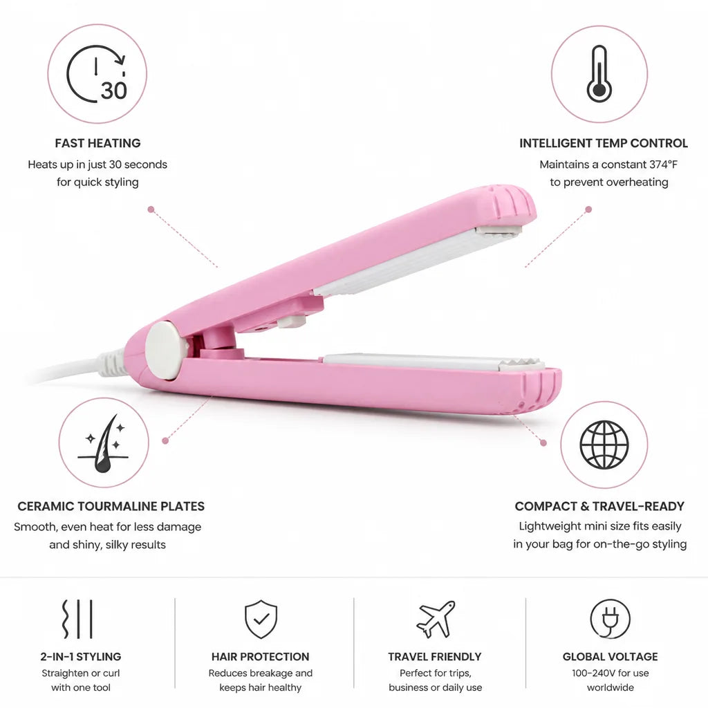 Mini Hair Styler 2-in-1 Ceramic Tourmaline Travel Size