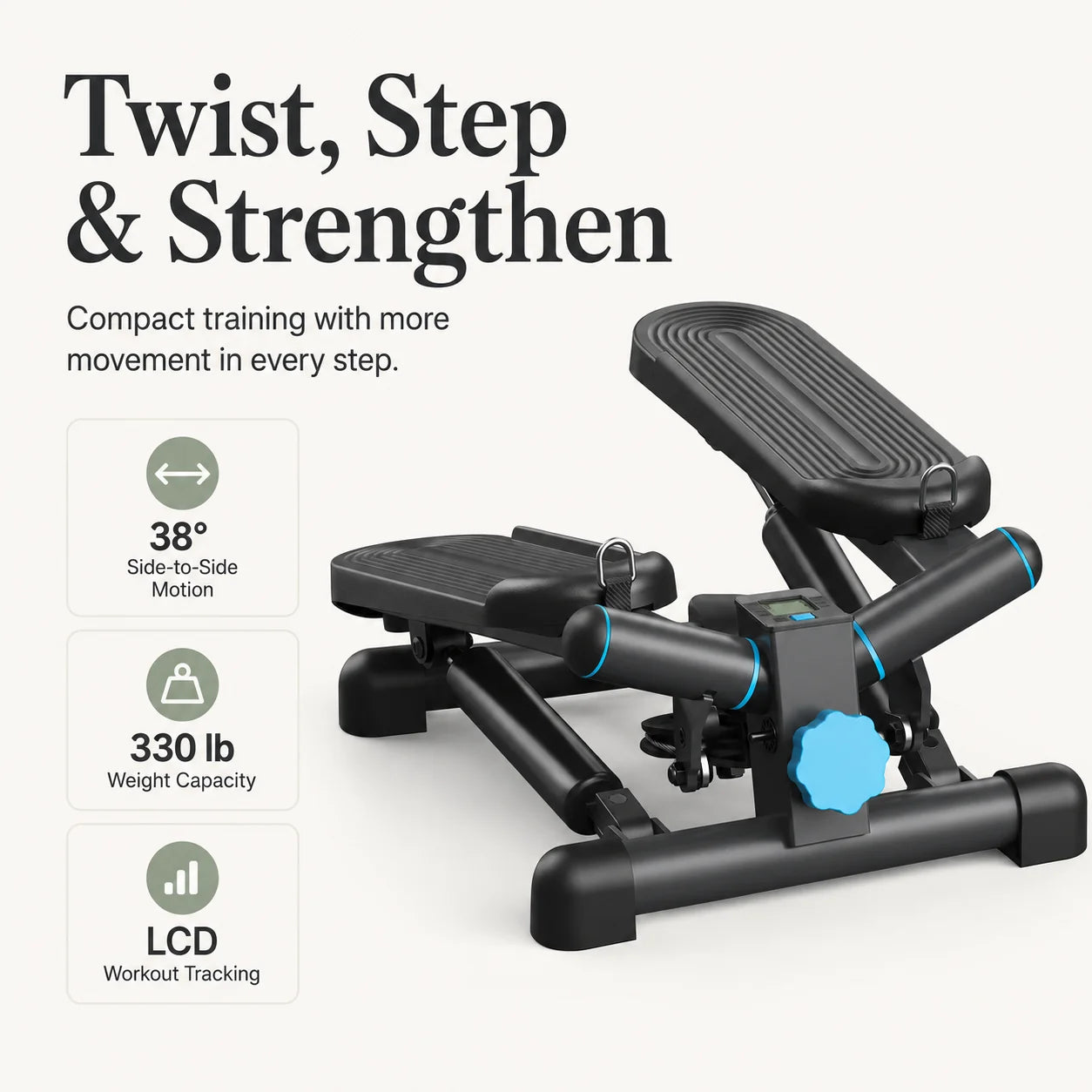 Mini Twist Stepper Quiet Hydraulic Resistance & LCD Tracker