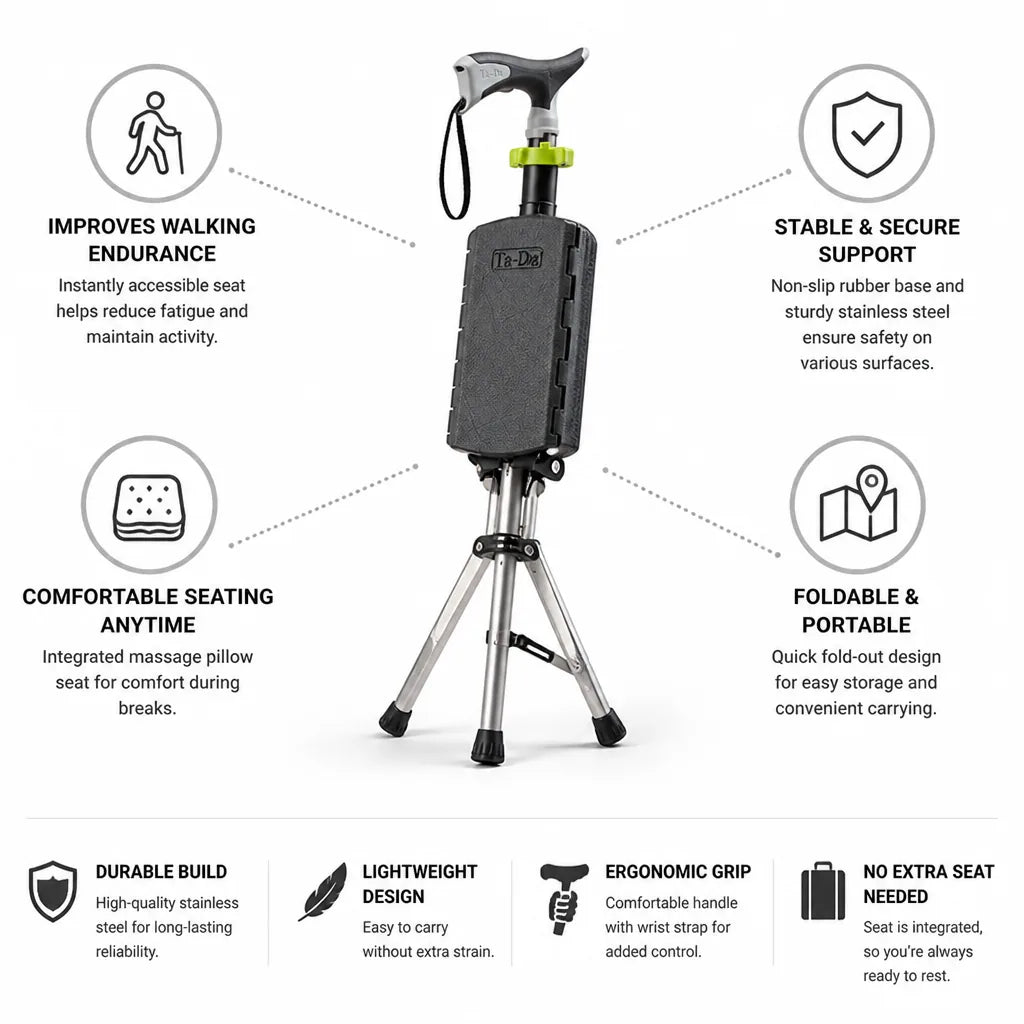 Mobility Crutch Fold-Out Massage Seat Stainless Steel