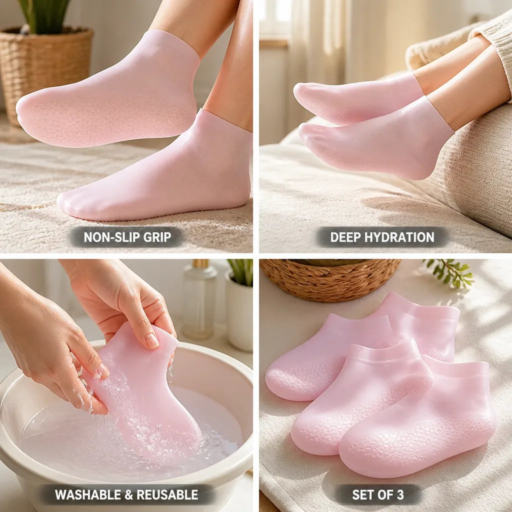 Moisturizing Heel Socks Silicone Non-Slip Set of 3