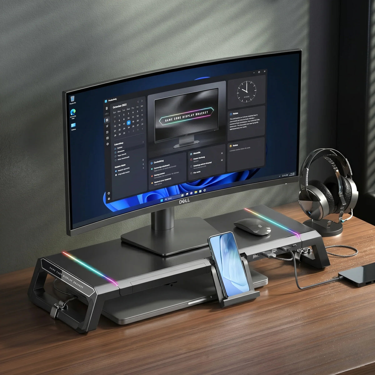 Monitor Stand Height Riser & RGB Lighting