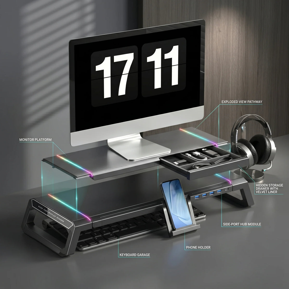 Monitor Stand Height Riser & RGB Lighting