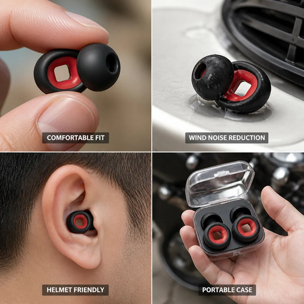 Motorcycle Earplugs Silicone Wind-Noise Reduction & Helmet Compatible