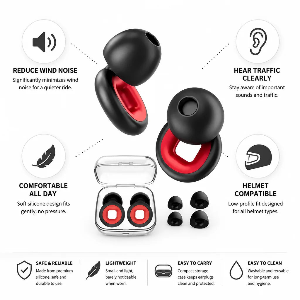 Motorcycle Earplugs Silicone Wind-Noise Reduction & Helmet Compatible