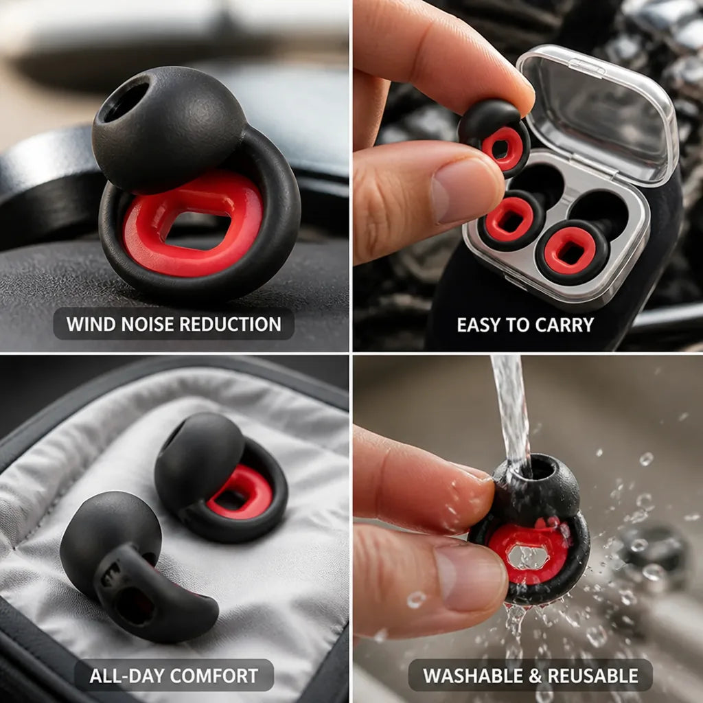 Motorcycle Earplugs Wind-Noise Reduction & All-Day Silicone Comfort
