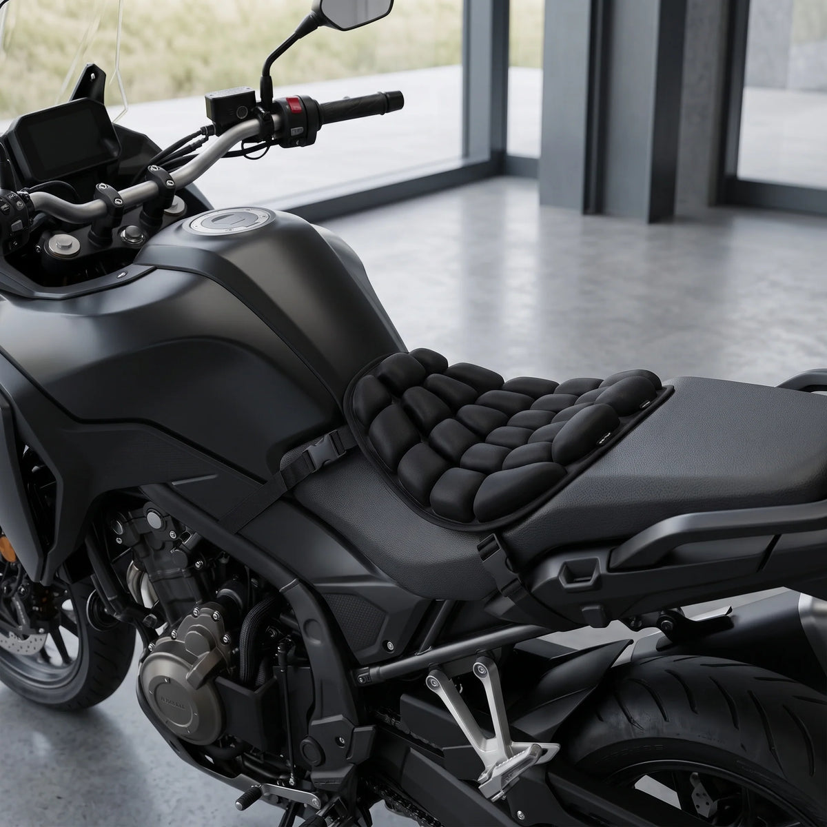 Motorcycle Seat Cushion Inflatable Ventilated Cells Adjustable Straps