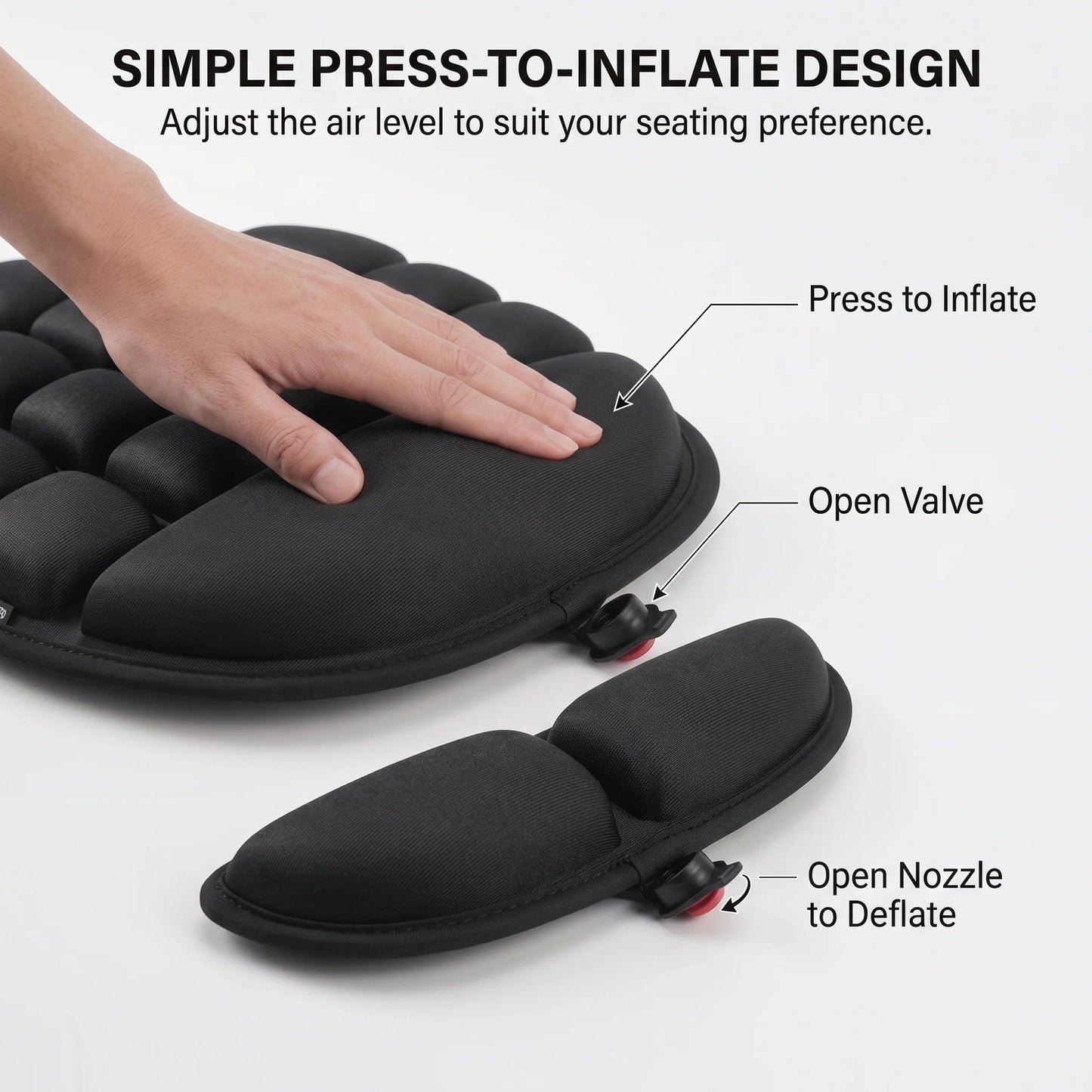 Motorcycle Seat Cushion Inflatable Ventilated Cells Adjustable Straps