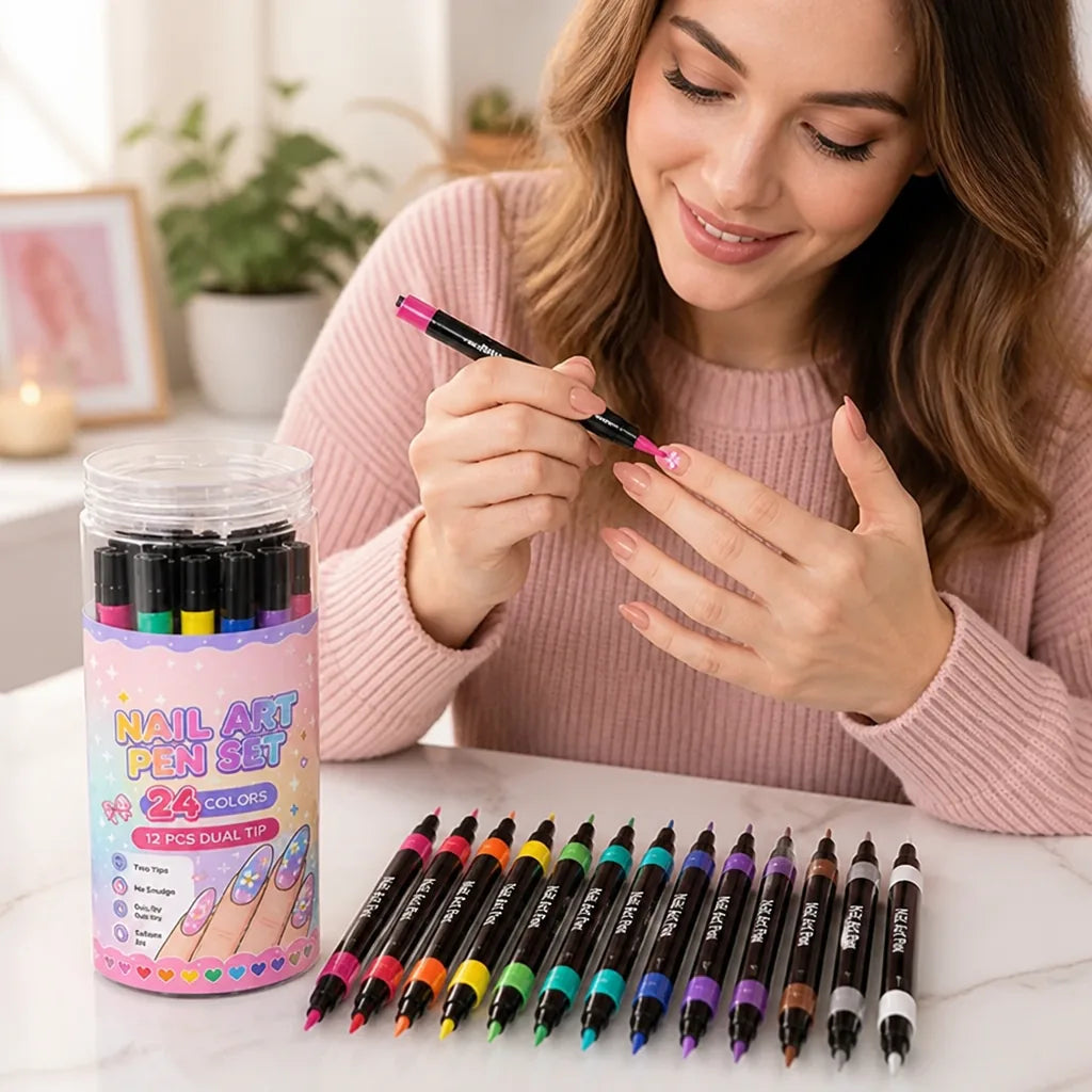 Nail Art Pen Set Dual-Tip 24 Colors