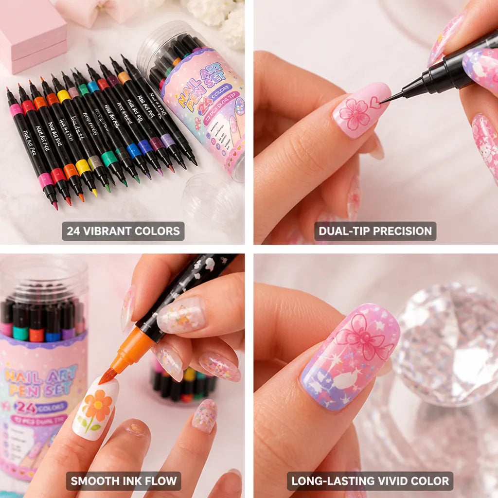 Nail Art Pen Set Dual-Tip 24 Colors