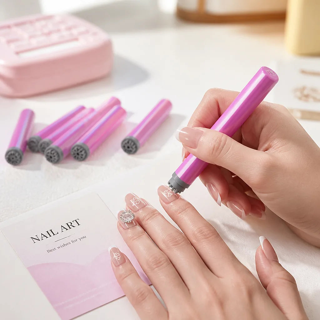 Nail Art Stamper Pen Interchangeable Pattern Heads & One-Press