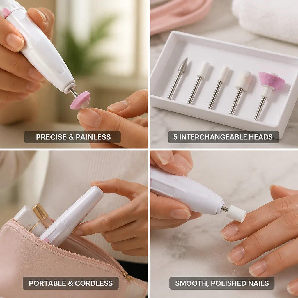 Nail Care Kit Pen-Style Cordless 5 Interchangeable Heads