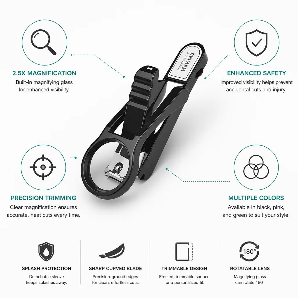 Nail Clipper Built-In Magnifier Precision Trimming