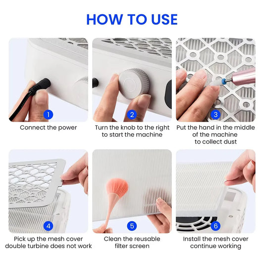 Nail Dust Collector Quiet High-Suction Detachable Filter