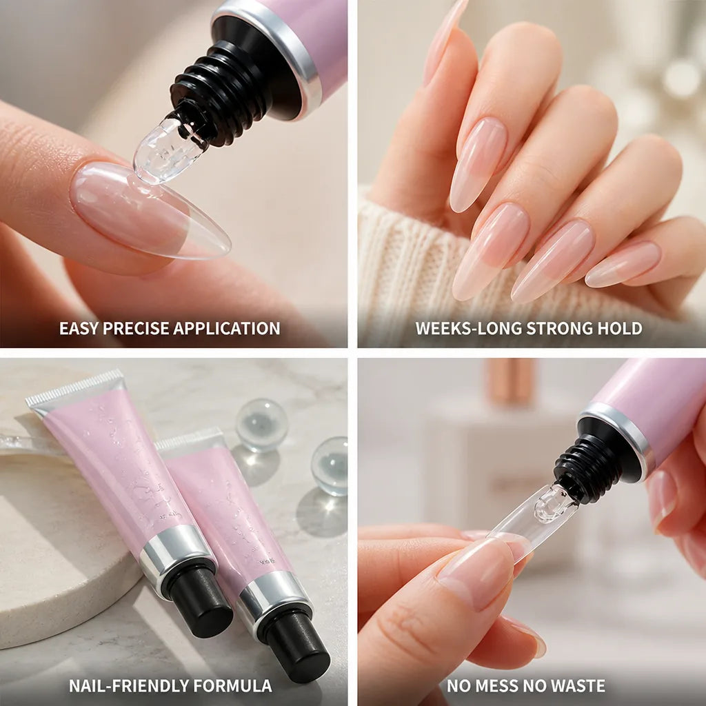 Nail Glue Gel Weeks-Long Hold Nail-Friendly 2-Pack