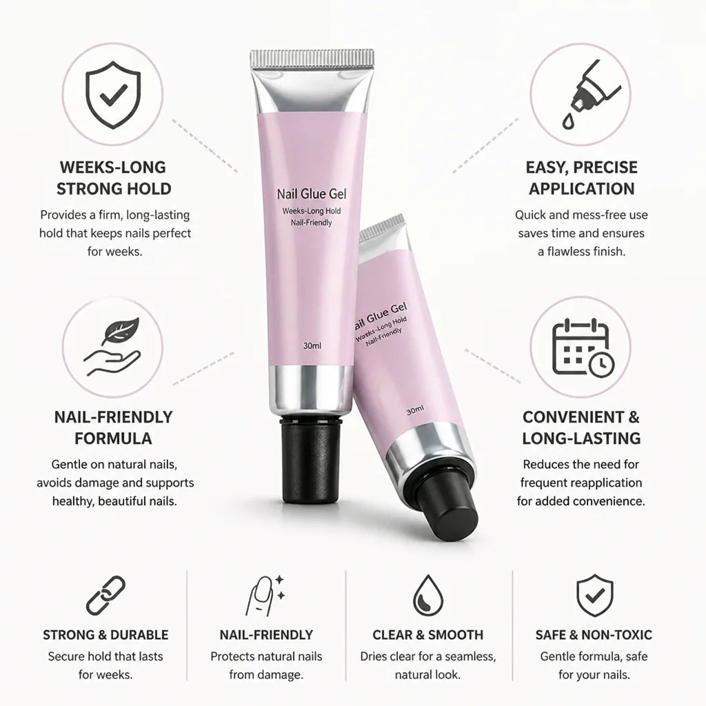 Nail Glue Gel Weeks-Long Hold Nail-Friendly 2-Pack