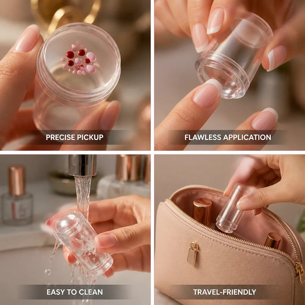 Nail Stamper Precision Crystal-Clear Silicone Scraper & Dust Cap