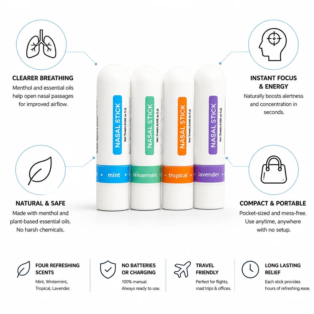 Nasal Inhaler Sticks Menthol & Essential Oils Set of 4