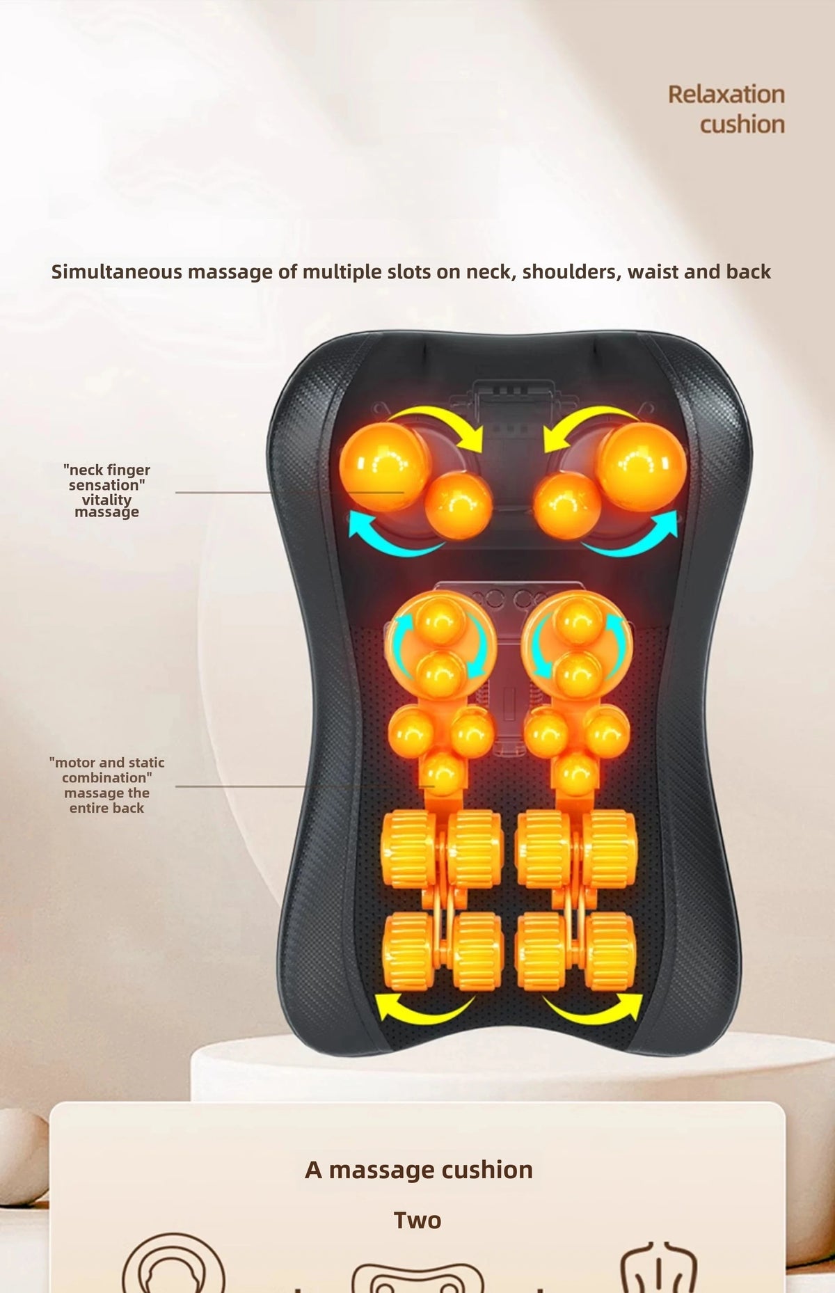 Neck & Back Massage Pillow Shiatsu Deep Kneading Soothing Heat