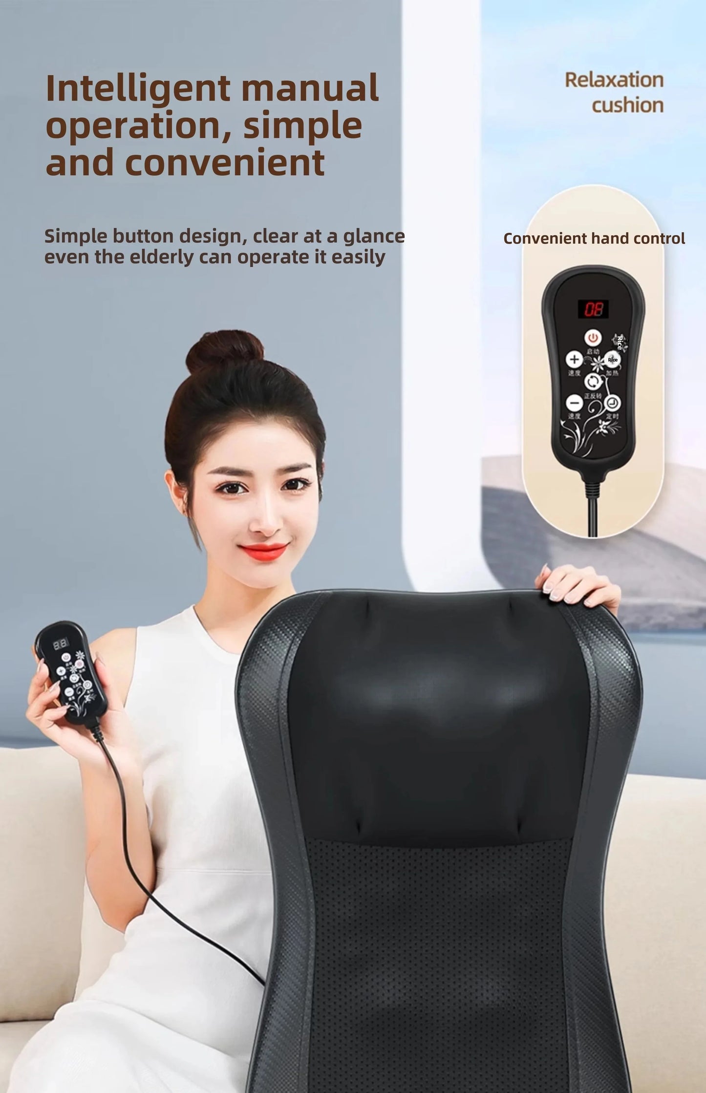 Neck & Back Massage Pillow Shiatsu Deep Kneading Soothing Heat