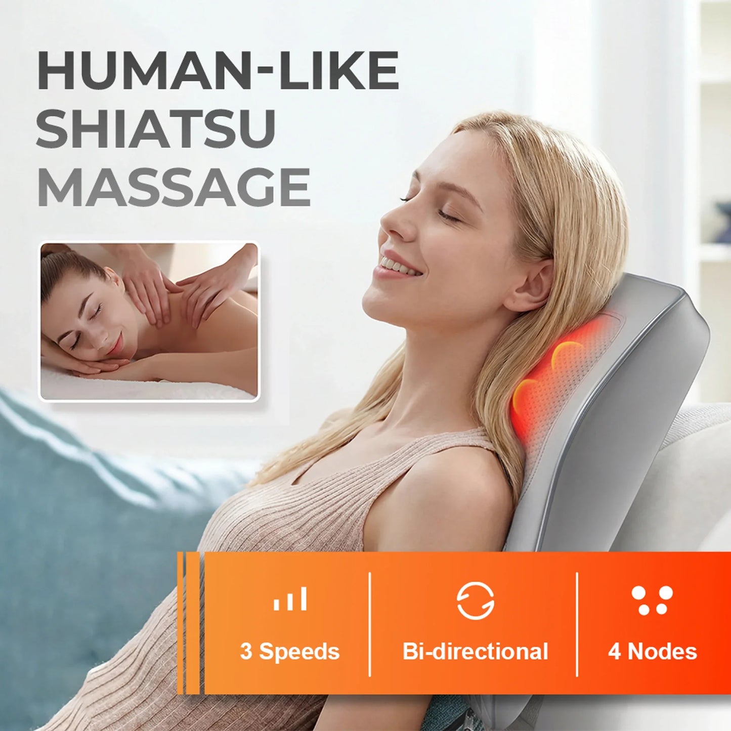 Neck & Back Massager 3D Shiatsu Lumbar Support