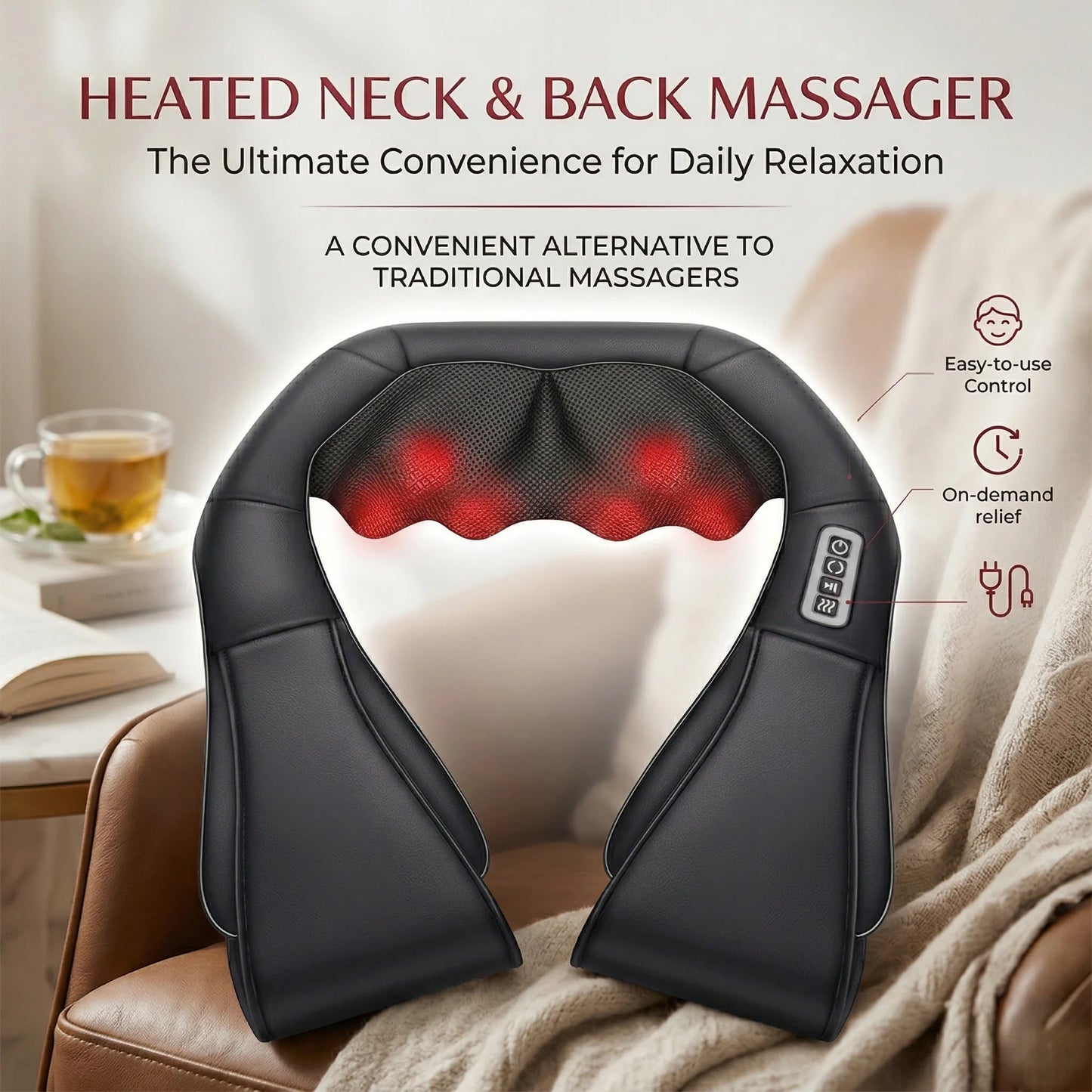 Neck & Back Massager Heated Adjustable Intensity