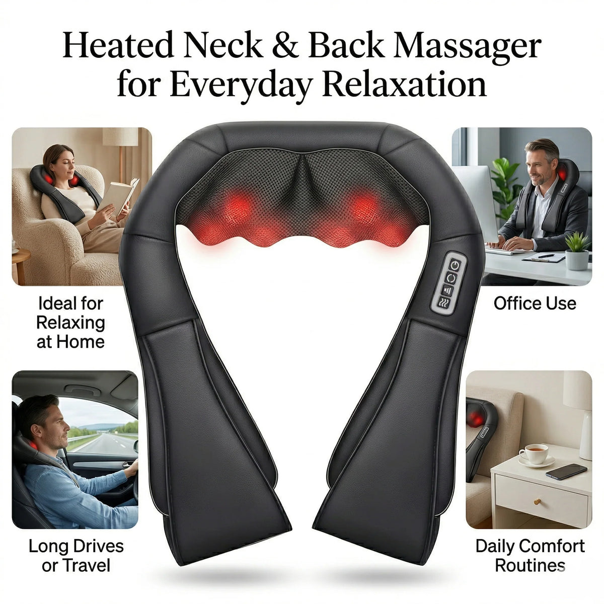 Neck & Back Massager Heated Adjustable Intensity