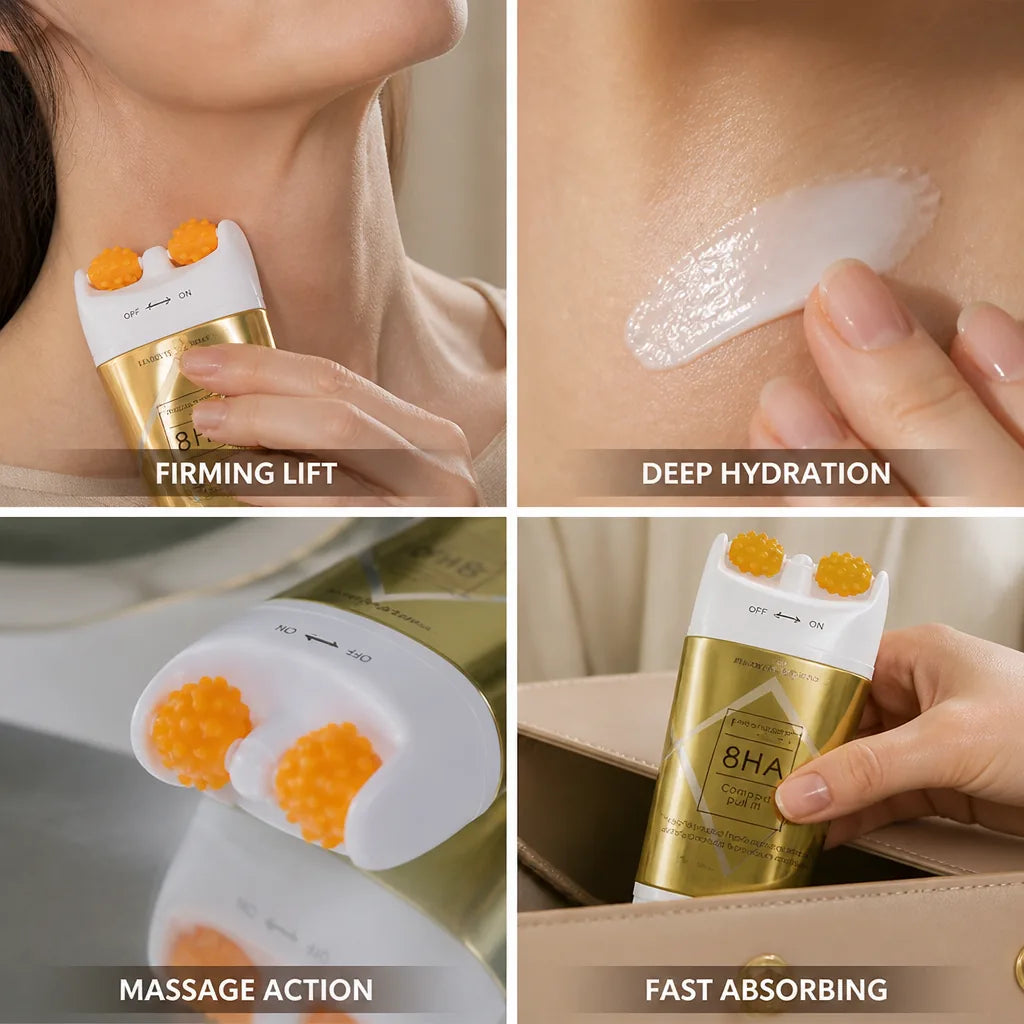 Neck & Décolleté Firming Cream Massage Roller Fast-Absorbing