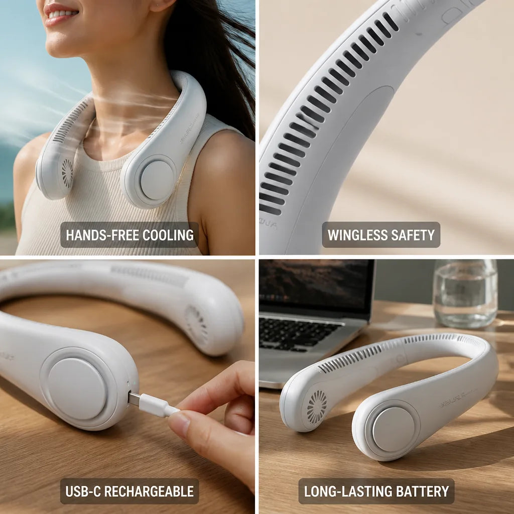 Neck Fan Blade-Free Fine-Mist USB-C Rechargeable 16-Hour